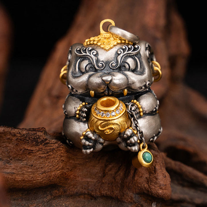 Buddha Stones 925 Srebro Sterling Tybetański Skarb-plujący Szczur Ochrona Naszyjnik Wisiorek
