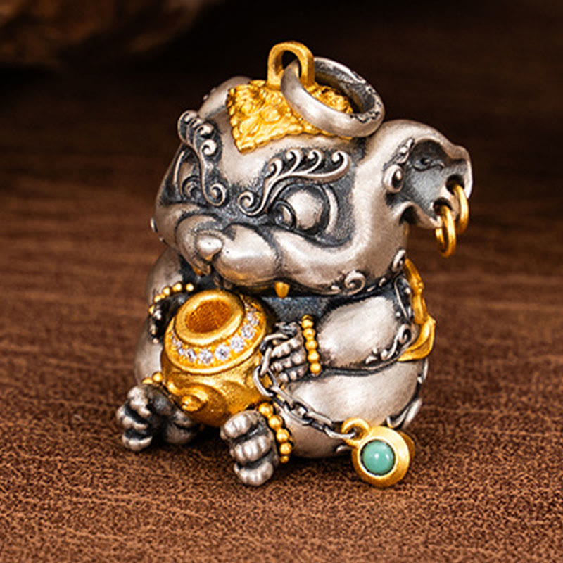 Buddha Stones 925 Srebro Sterling Tybetański Skarb-plujący Szczur Ochrona Naszyjnik Wisiorek