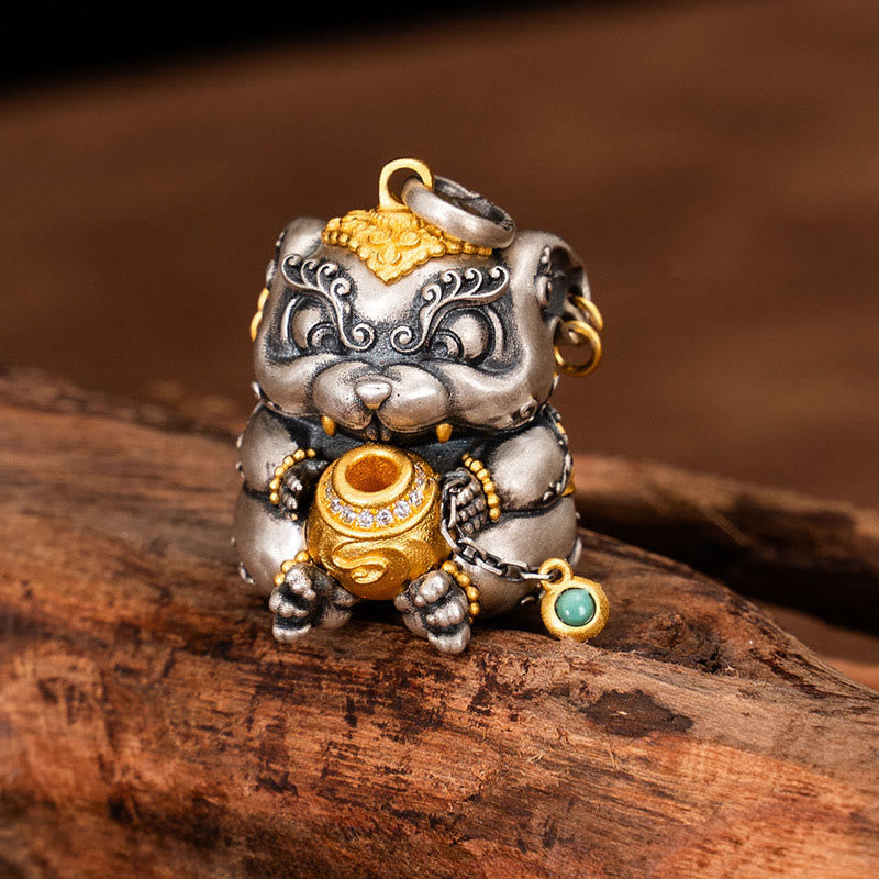 Buddha Stones 925 Srebro Sterling Tybetański Skarb-plujący Szczur Ochrona Naszyjnik Wisiorek