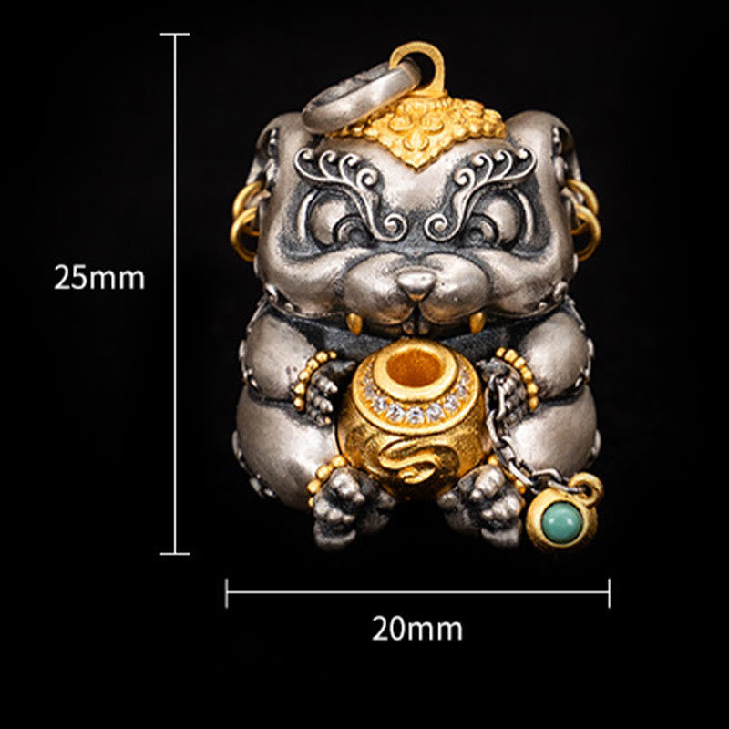 Buddha Stones 925 Srebro Sterling Tybetański Skarb-plujący Szczur Ochrona Naszyjnik Wisiorek