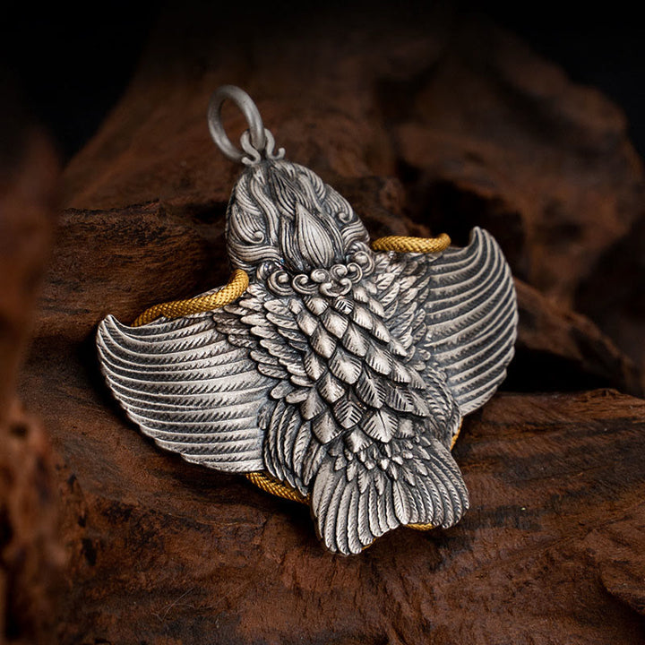 Buddha Stones 925 Srebro Sterling Tybetański Ptak Garuda Naszyjnik Mądrość Wisiorek