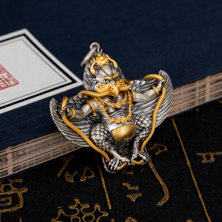 Buddha Stones 925 Srebro Sterling Tybetański Ptak Garuda Naszyjnik Mądrość Wisiorek