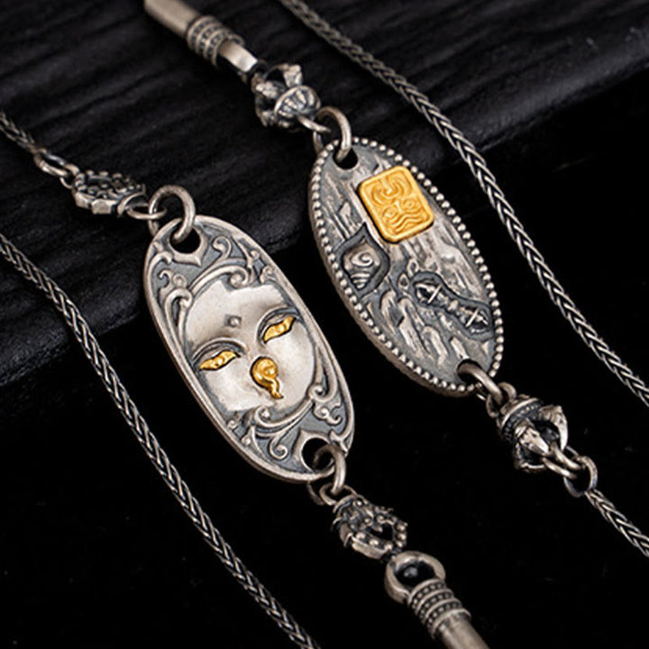 Buddha Stones 925 Srebro Tybetańskie Zakiram Bogini Bogactwa Bodhisattwa Tara Om Mani Padme Hum Ochrona Metalowy Łańcuch Naszyjnik - image 11