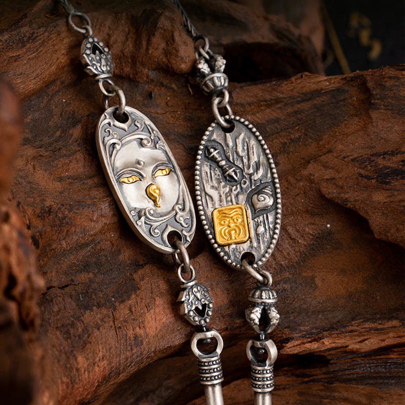 Buddha Stones 925 Srebro Tybetańskie Zakiram Bogini Bogactwa Bodhisattwa Tara Om Mani Padme Hum Ochrona Metalowy Łańcuch Naszyjnik - image 2