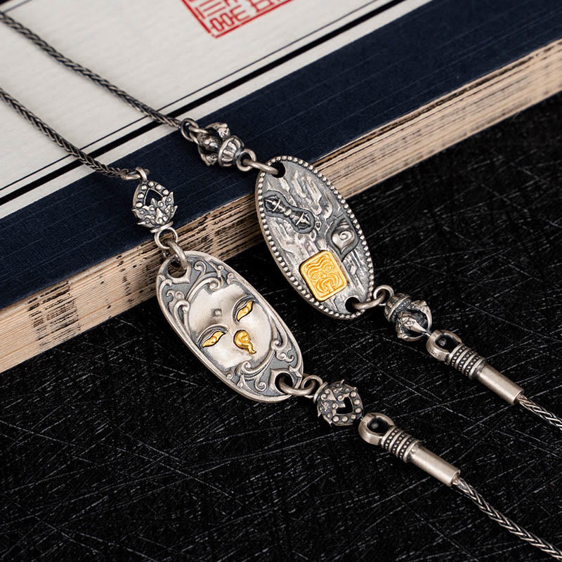 Buddha Stones 925 Srebro Tybetańskie Zakiram Bogini Bogactwa Bodhisattwa Tara Om Mani Padme Hum Ochrona Metalowy Łańcuch Naszyjnik - image 9