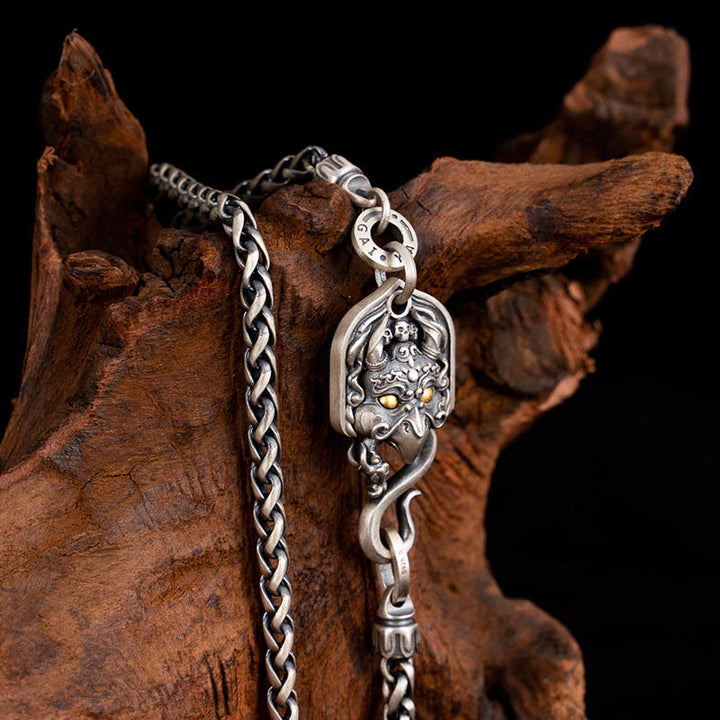 Buddha Stones 925 Srebro Sterling Tybetański Ptak Garuda Mądrość Metalowy Naszyjnik Łańcuchowy