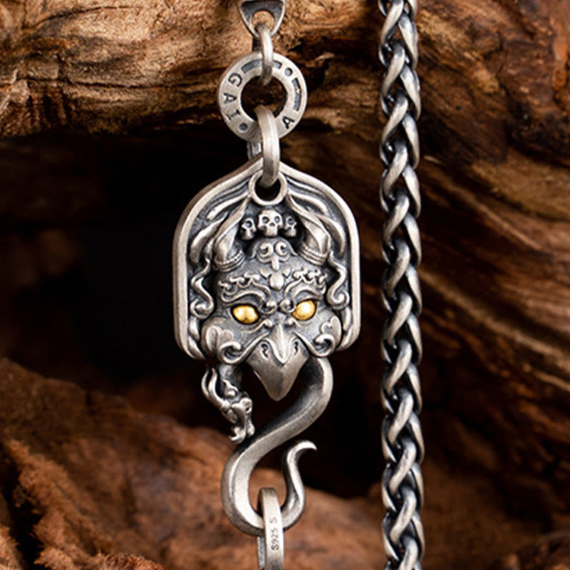 Buddha Stones 925 Srebro Sterling Tybetański Ptak Garuda Mądrość Metalowy Naszyjnik Łańcuchowy