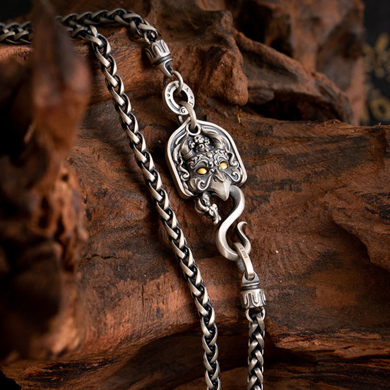 Buddha Stones 925 Srebro Sterling Tybetański Ptak Garuda Mądrość Metalowy Naszyjnik Łańcuchowy