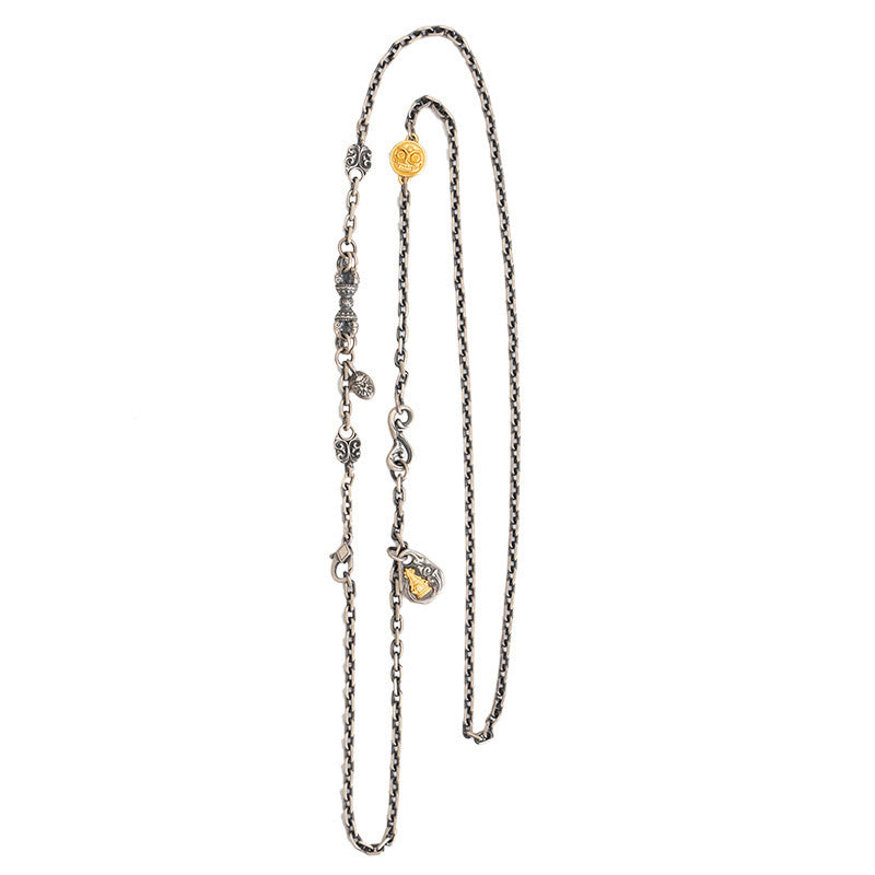 Buddha Stones 925 Srebro Tybetańskie Białe Zakiram Bogini Bogactwa Wadżra Dorje Błogosławieństwo Metalowy Naszyjnik Łańcuchowy