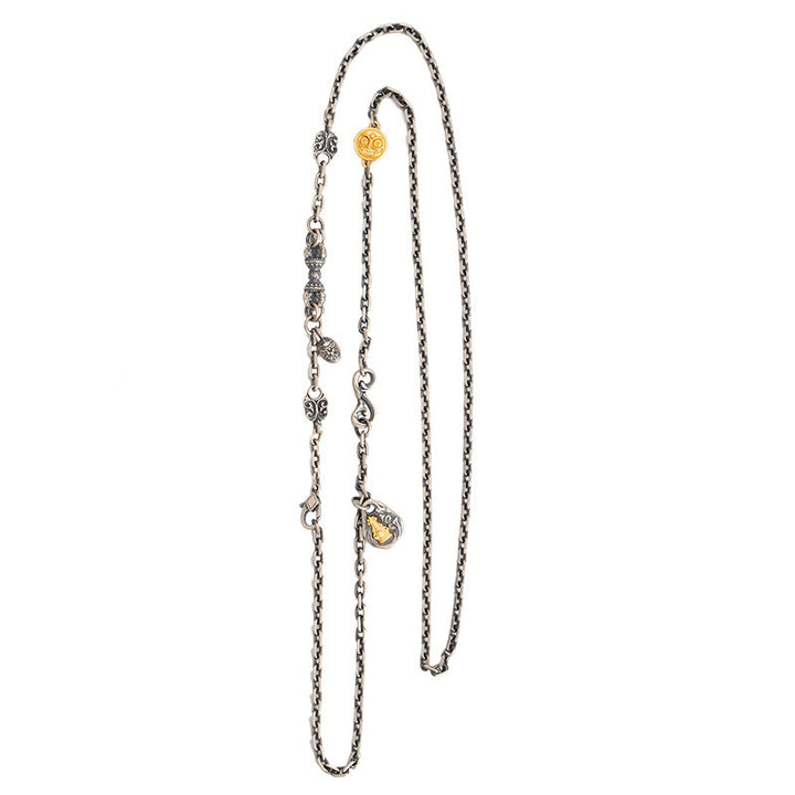 Buddha Stones 925 Srebro Tybetańskie Białe Zakiram Bogini Bogactwa Wadżra Dorje Błogosławieństwo Metalowy Naszyjnik Łańcuchowy