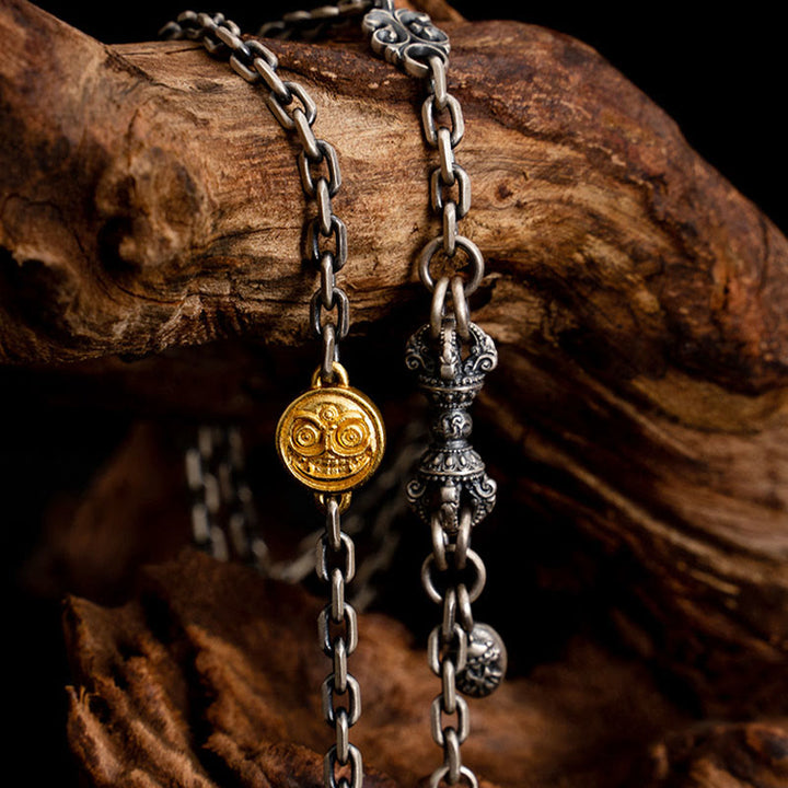 Buddha Stones 925 Srebro Tybetańskie Białe Zakiram Bogini Bogactwa Wadżra Dorje Błogosławieństwo Metalowy Naszyjnik Łańcuchowy