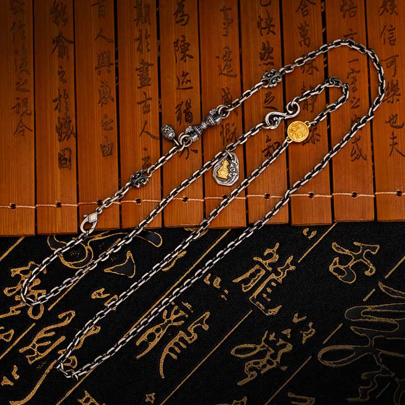 Buddha Stones 925 Srebro Tybetańskie Białe Zakiram Bogini Bogactwa Wadżra Dorje Błogosławieństwo Metalowy Naszyjnik Łańcuchowy