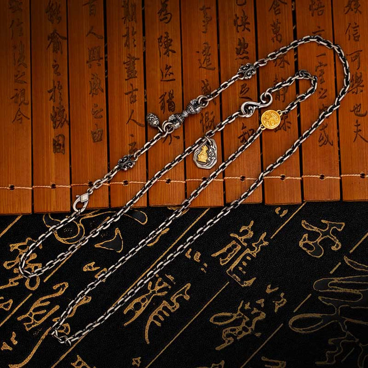 Buddha Stones 925 Srebro Tybetańskie Białe Zakiram Bogini Bogactwa Wadżra Dorje Błogosławieństwo Metalowy Naszyjnik Łańcuchowy