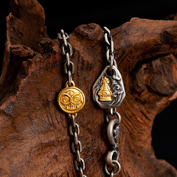 Buddha Stones 925 Srebro Tybetańskie Białe Zakiram Bogini Bogactwa Wadżra Dorje Błogosławieństwo Metalowy Naszyjnik Łańcuchowy