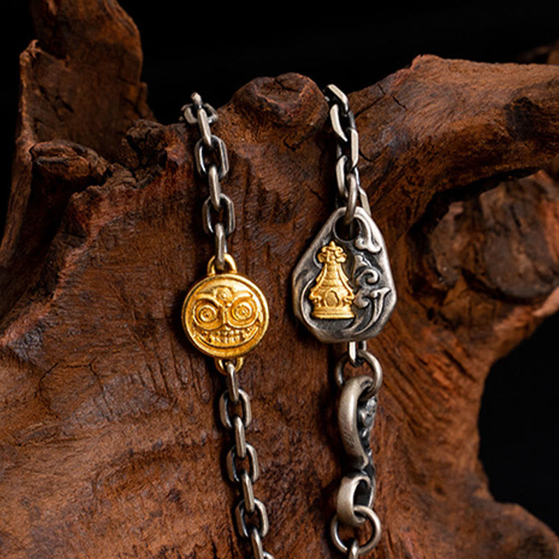 Buddha Stones 925 Srebro Tybetańskie Białe Zakiram Bogini Bogactwa Wadżra Dorje Błogosławieństwo Metalowy Naszyjnik Łańcuchowy