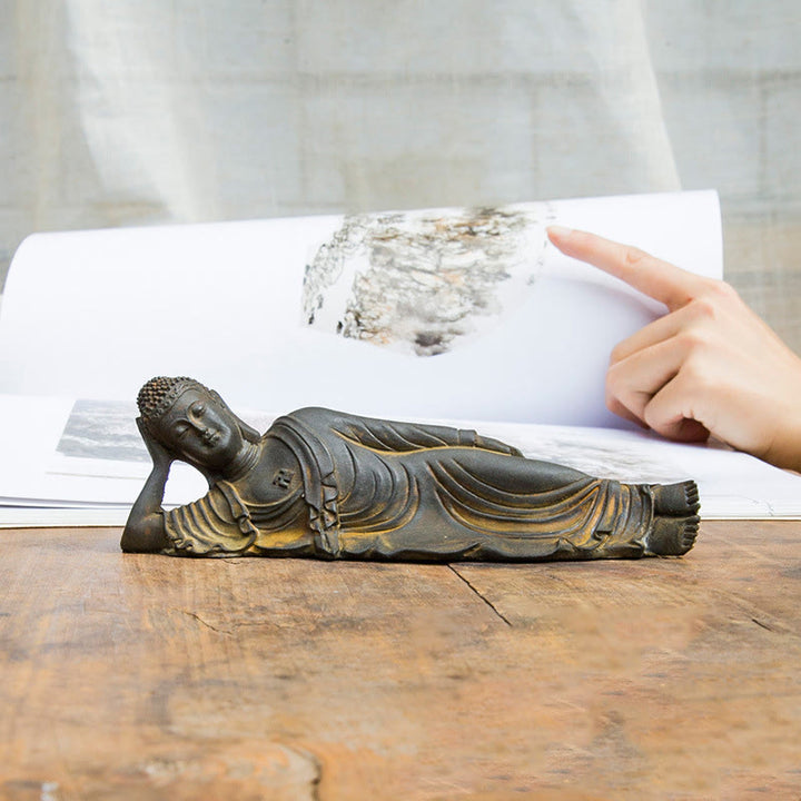 Buddha Stones Leżący Budda Siakjamuni Żelazo Proszek Rdza Odlew Żywicy Statua Dekoracja Domu