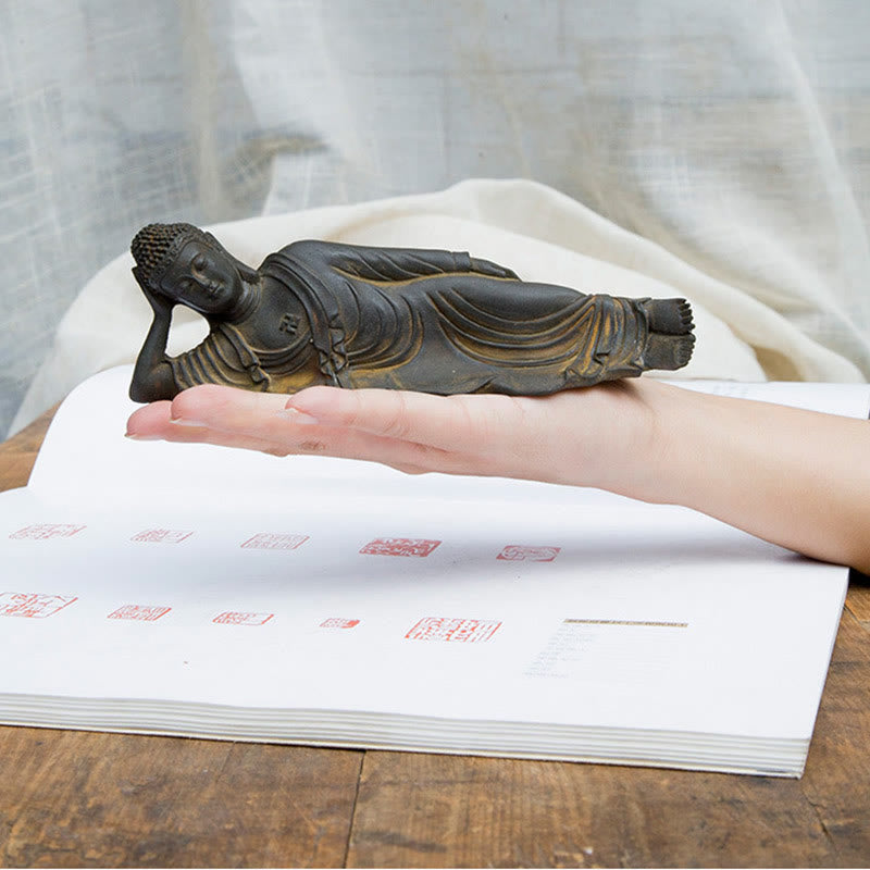 Buddha Stones Leżący Budda Siakjamuni Żelazo Proszek Rdza Odlew Żywicy Statua Dekoracja Domu
