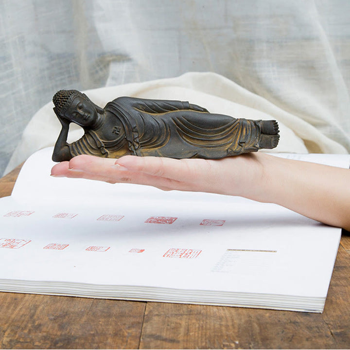Buddha Stones Leżący Budda Siakjamuni Żelazo Proszek Rdza Odlew Żywicy Statua Dekoracja Domu