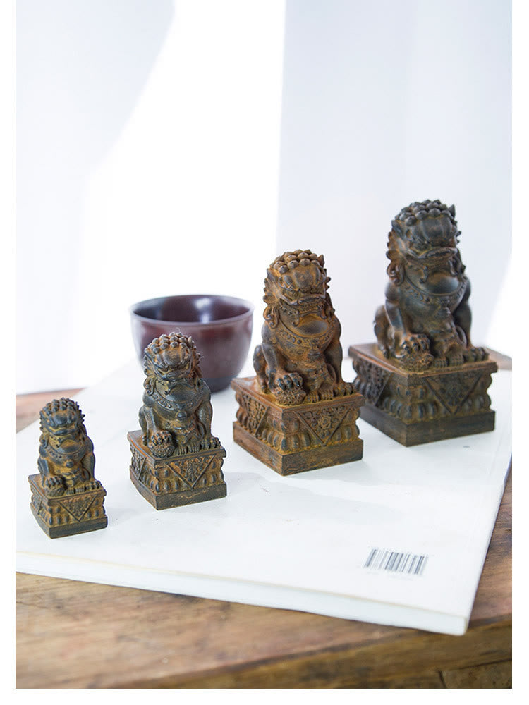 Buddha Stones Ręcznie robione Lwy Fu Foo Psy Żelazo Proszek Rdza Odlew Żywicy Statua Odpędzająca Zło Ochrona Dekoracja Domu