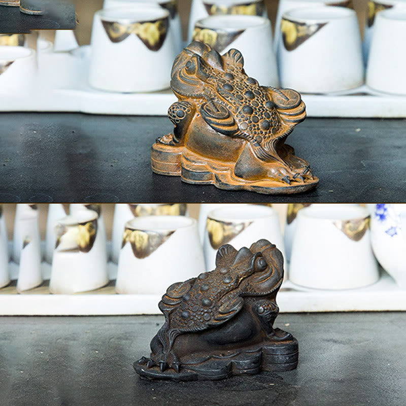 Buddha Stones Ręcznie Feng Shui Żaba Ropucha Miedziane Monety Proszek Żelaza Rdza Odlew Żywicy Statua Dekoracja Domu