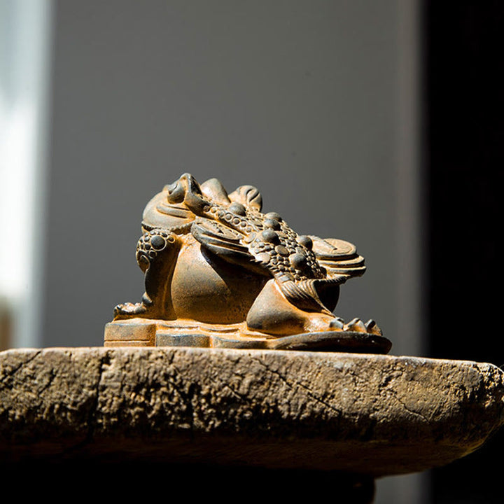 Buddha Stones Ręcznie Feng Shui Żaba Ropucha Miedziane Monety Proszek Żelaza Rdza Odlew Żywicy Statua Dekoracja Domu