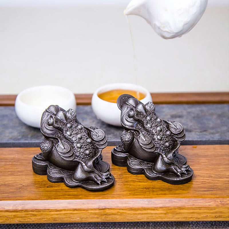 Buddha Stones Ręcznie Feng Shui Żaba Ropucha Miedziane Monety Proszek Żelaza Rdza Odlew Żywicy Statua Dekoracja Domu