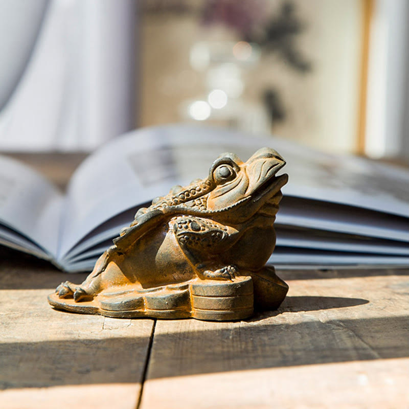 Buddha Stones Ręcznie Feng Shui Żaba Ropucha Miedziane Monety Proszek Żelaza Rdza Odlew Żywicy Statua Dekoracja Domu