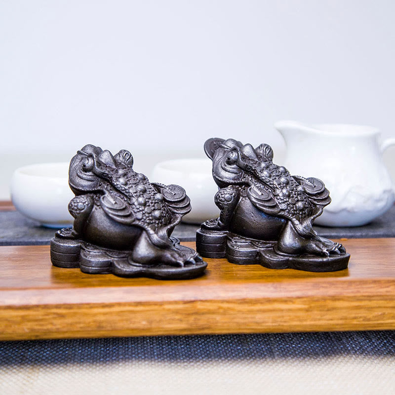 Buddha Stones Ręcznie Feng Shui Żaba Ropucha Miedziane Monety Proszek Żelaza Rdza Odlew Żywicy Statua Dekoracja Domu