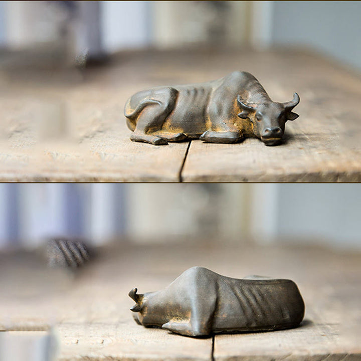 Buddha Stones Ręcznie Robione Małe Wodne Bawoły Byk Żelazo Proszek Rdza Odlew Żywicy Statua Dekoracja Domu