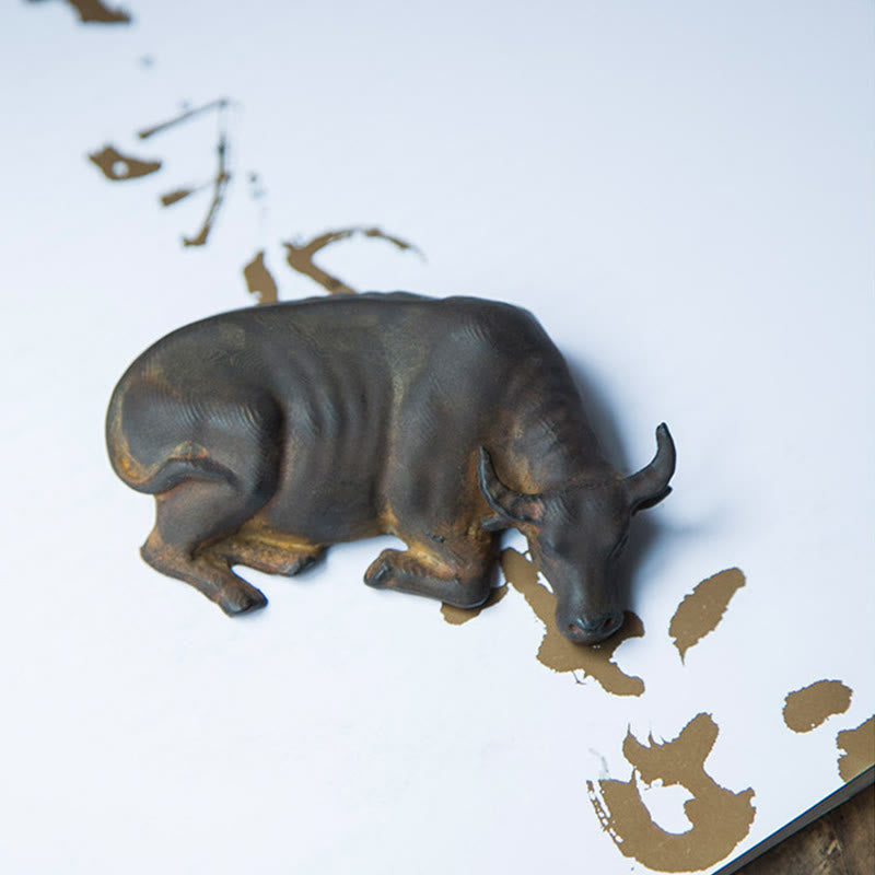 Buddha Stones Ręcznie Robione Małe Wodne Bawoły Byk Żelazo Proszek Rdza Odlew Żywicy Statua Dekoracja Domu