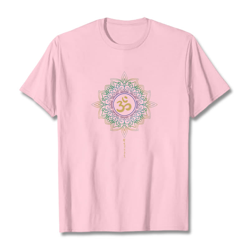 Buddha Stones OM Żółto-zielony Gradientowy Lotos Bawełniana Koszulka T-shirt - Jasnoróżowy - 2XL - image 18