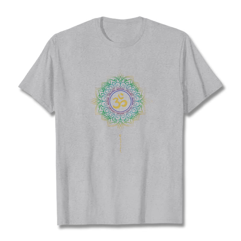Buddha Stones OM Żółto-zielony Gradientowy Lotos Bawełniana Koszulka T-shirt - Jasnoszary - 2XL - image 17