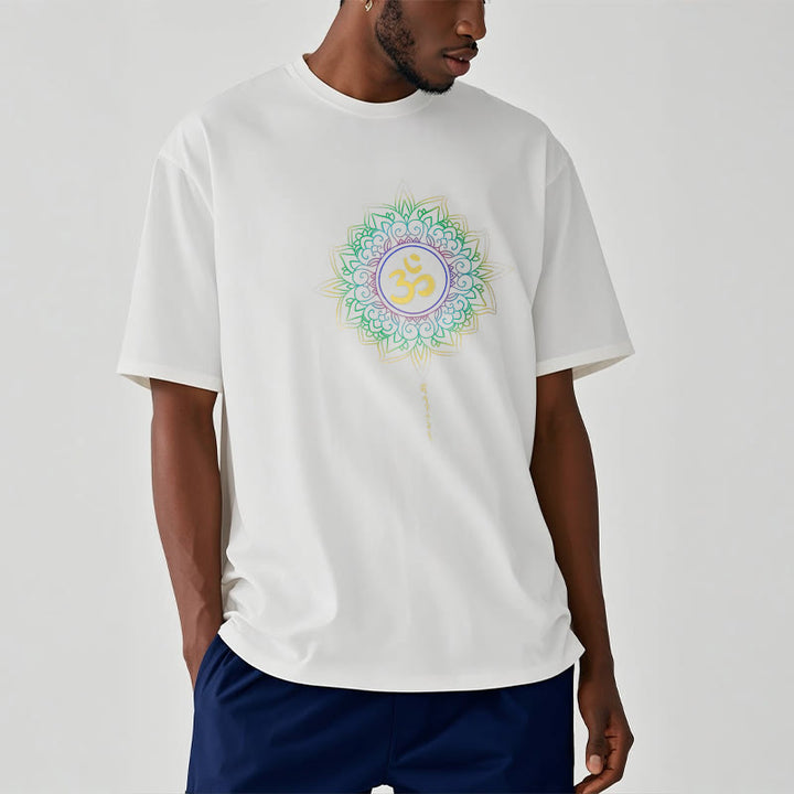 Buddha Stones OM Żółto-zielony Gradientowy Lotos Bawełniana Koszulka T-shirt - image 12