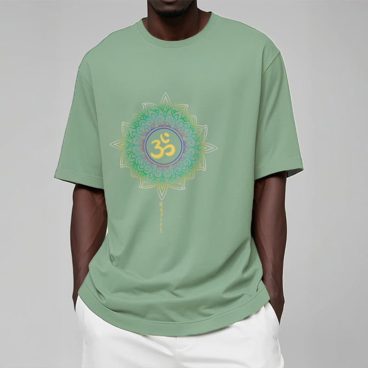Buddha Stones OM Żółto-zielony Gradientowy Lotos Bawełniana Koszulka T-shirt - image 14