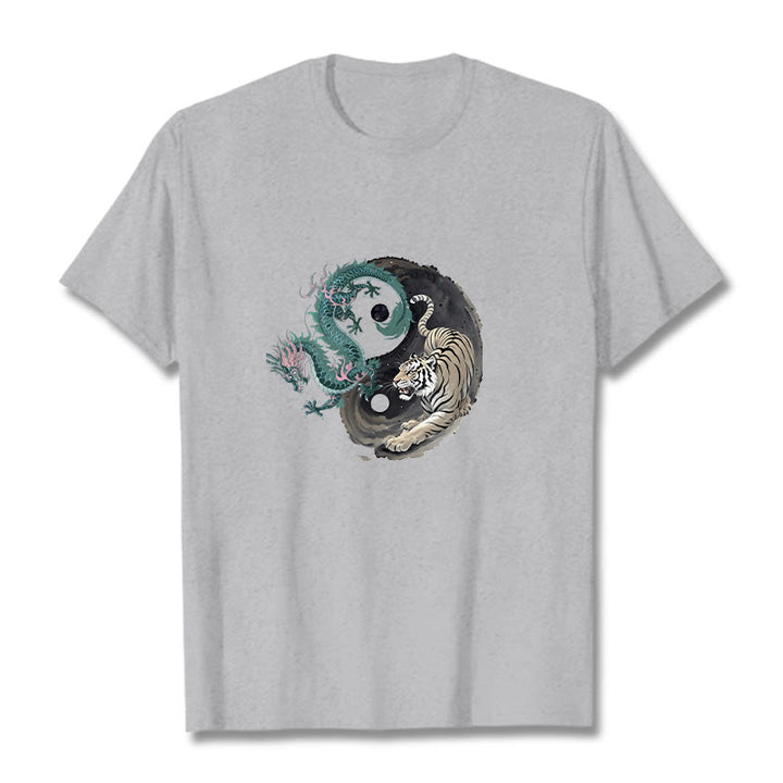 Koszulka z bawełny Buddha Stones Tiger Dragon Yin Yang - Jasnoszary - 2XL - image 1