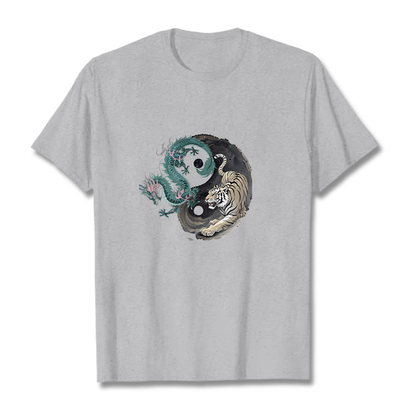 Koszulka z bawełny Buddha Stones Tiger Dragon Yin Yang - Jasnoszary - 2XL - image 1