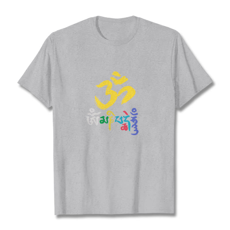 Buddha Stones Kolorowa Om Mani Padme Hum Bawełniana Koszulka T-shirt - Jasnoszary - 2XL - image 18