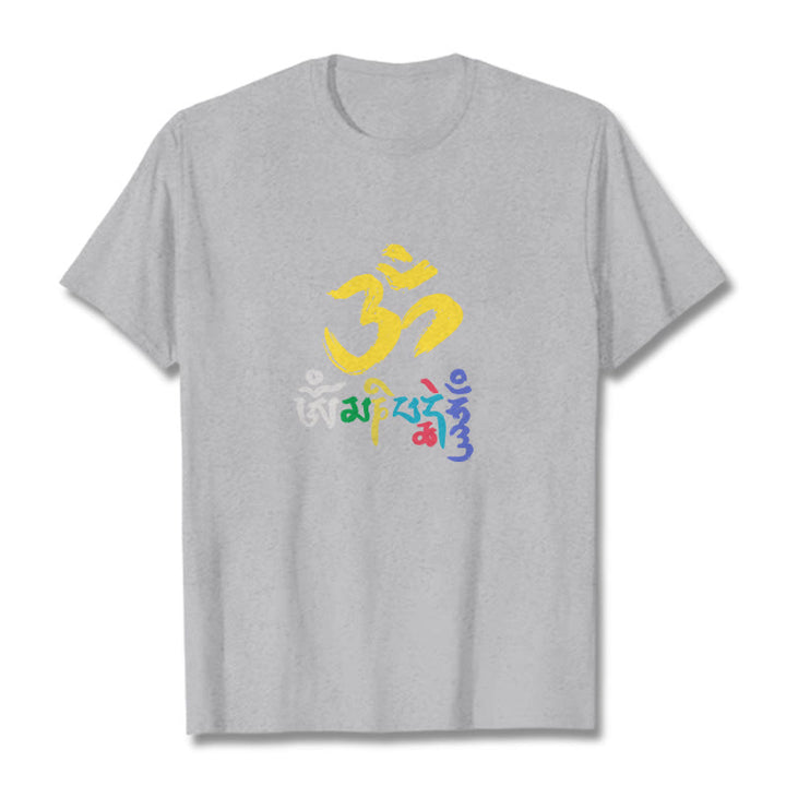 Buddha Stones Kolorowa Om Mani Padme Hum Bawełniana Koszulka T-shirt - Jasnoszary - 2XL - image 18