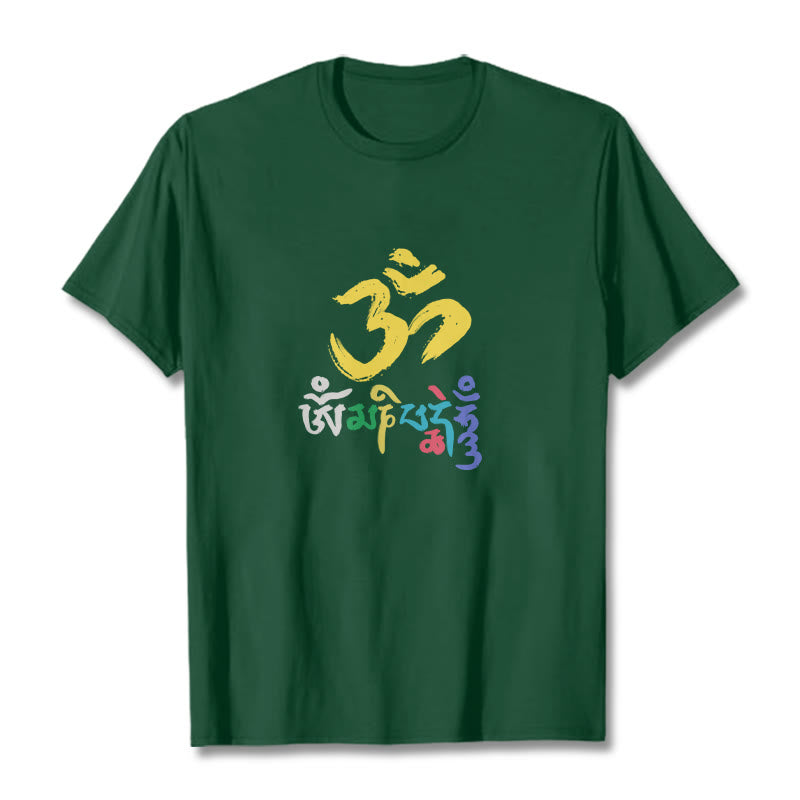 Buddha Stones Kolorowa Om Mani Padme Hum Bawełniana Koszulka T-shirt - ForestGreen - 2XL - image 6