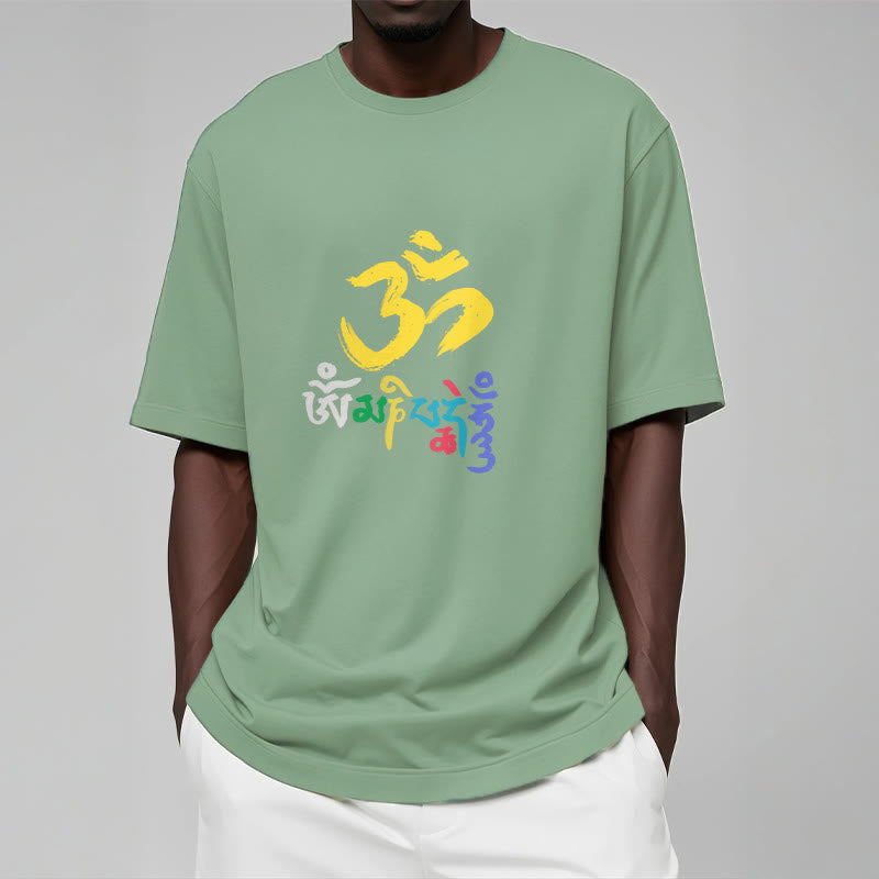 Buddha Stones Kolorowa Om Mani Padme Hum Bawełniana Koszulka T-shirt - image 15