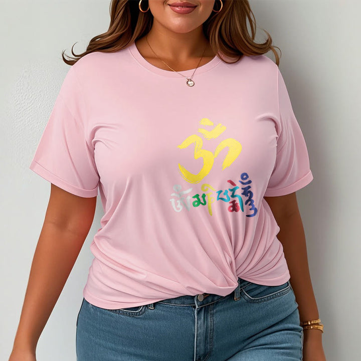 Buddha Stones Kolorowa Om Mani Padme Hum Bawełniana Koszulka T-shirt - image 20