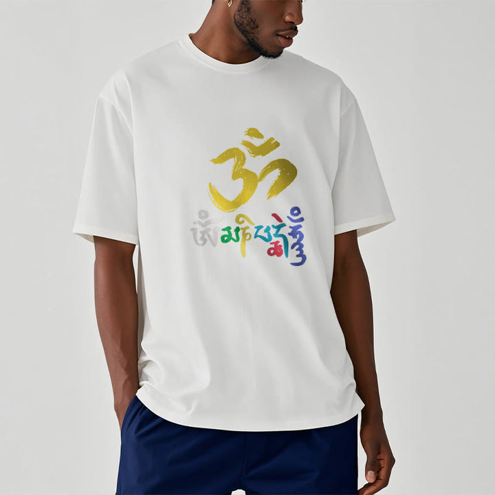 Buddha Stones Kolorowa Om Mani Padme Hum Bawełniana Koszulka T-shirt - image 13