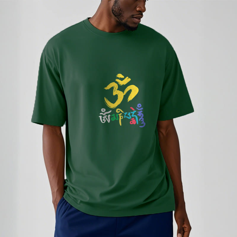 Buddha Stones Kolorowa Om Mani Padme Hum Bawełniana Koszulka T-shirt - image 7