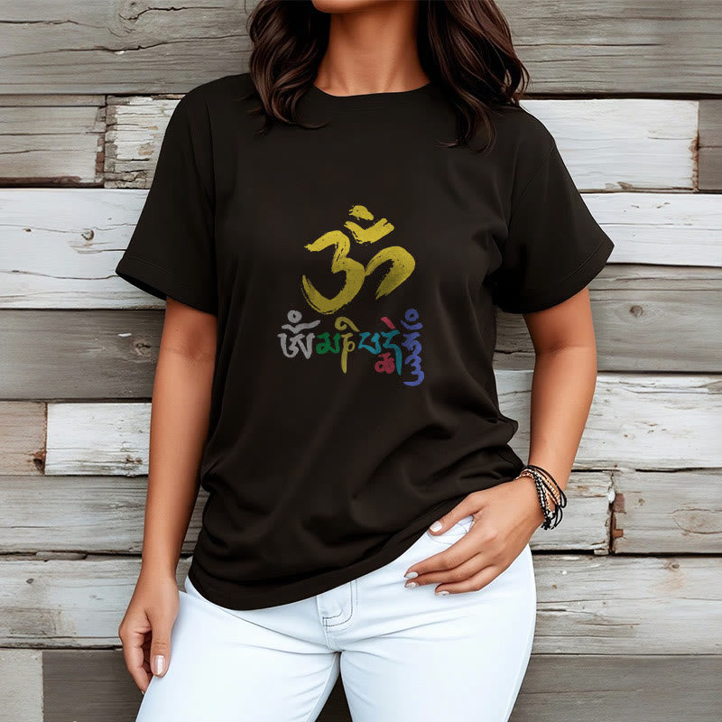 Buddha Stones Kolorowa Om Mani Padme Hum Bawełniana Koszulka T-shirt - image 2