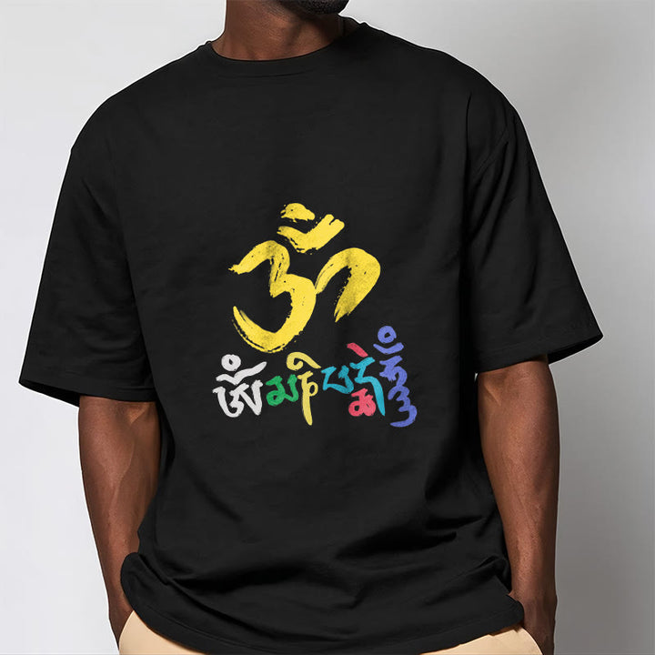 Buddha Stones Kolorowa Om Mani Padme Hum Bawełniana Koszulka T-shirt - image 4