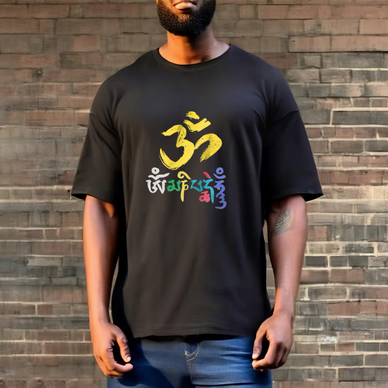 Buddha Stones Kolorowa Om Mani Padme Hum Bawełniana Koszulka T-shirt - image 3