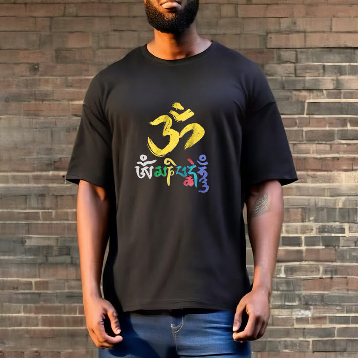 Buddha Stones Kolorowa Om Mani Padme Hum Bawełniana Koszulka T-shirt - image 3