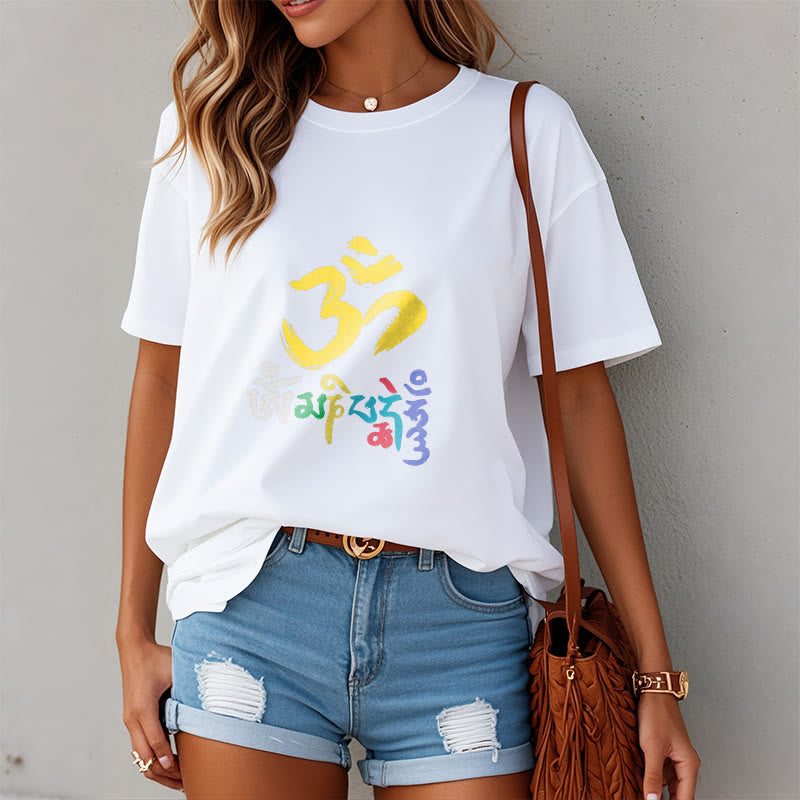 Buddha Stones Kolorowa Om Mani Padme Hum Bawełniana Koszulka T-shirt - image 12