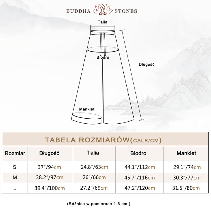 Spodnie Buddha Stones Luźne Bawełniane Lniane Ściągane Sznurkiem Szerokie Nogawki Z Kieszeniami