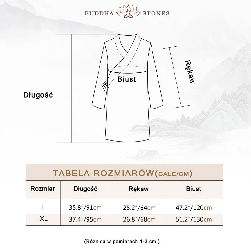 Buddha Stones 2 szt. Koszulka męska z długim rękawem i dekoltem w serek Top Spodnie Medytacja Zen Tai Chi Bawełna Lniany Zestaw Ubrań - image 6